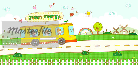 An illustration representing ecology and renewable energy.