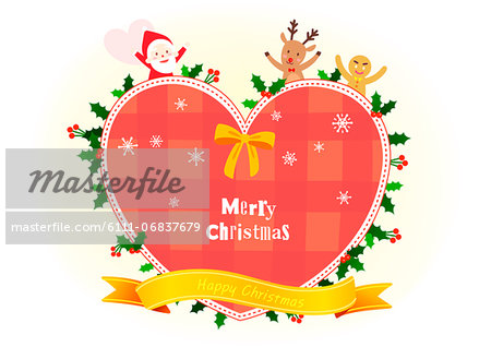 Santa Claus, gingerbread man and reindeer with heart shape symbol