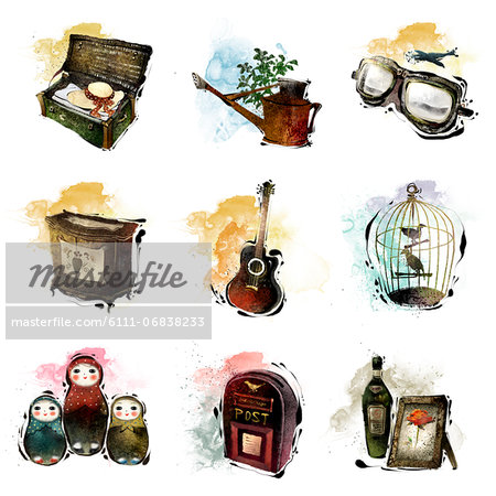 Set of various vintage icons