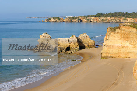 Rock Formations at Praia da Rocha and Atlantic Ocean, Portimao, Algarve, Portugal