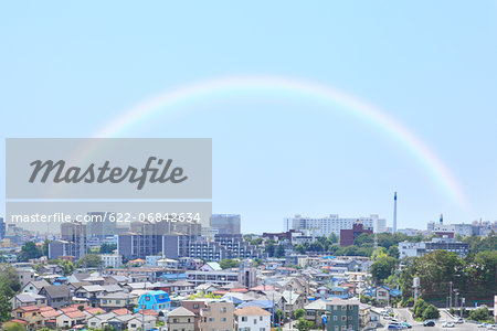 Residential area and rainbow, Shizuoka Prefecture