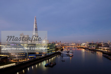 Shard and City Hall buildings, River Thames, London, UK