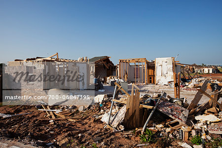 Tornado Damage in Residential Neighbourhood, Moore, Oklahoma, USA.