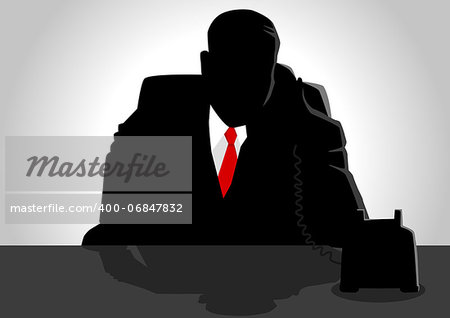 Silhouette illustration of a man figure using a telephone