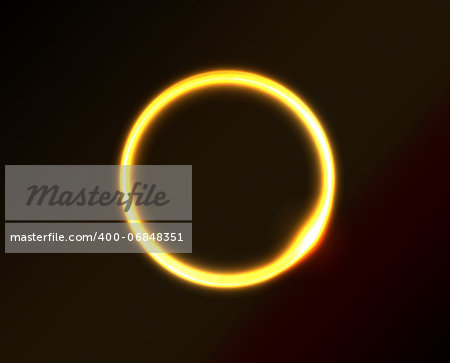 Vector yellow circle looks like ring of fire or sun in space. Dark background.