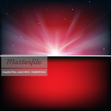 abstract red background with sun and stars