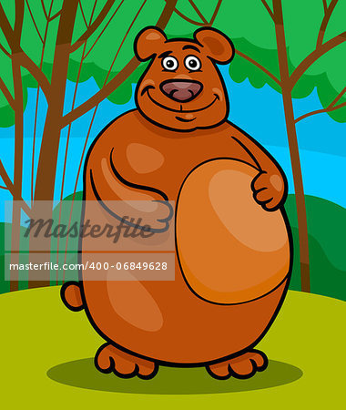 Cartoon Illustration of Funny Wild Bear Animal in the Forest