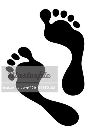 Two black man footprints isolated on white