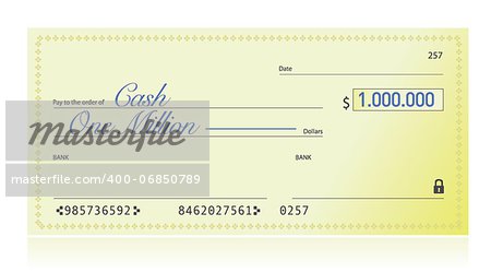 Closeup of Check Made Out for One Million Dollars illustration design over a white background