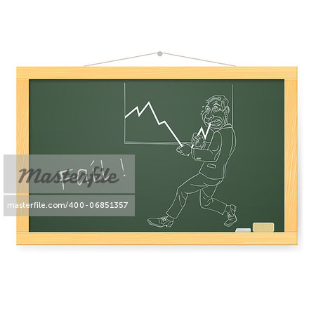 Blackboard with a Businessman pushing the Graph Up