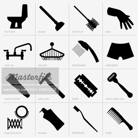 Set of bath accessories icons