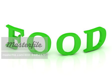 FOOD sign with green letters on isolated white background