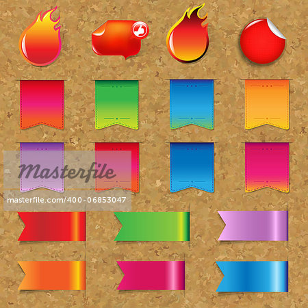 Web Ribbons And Labels Big Set With Cork With Gradient Mesh, Vector Illustration