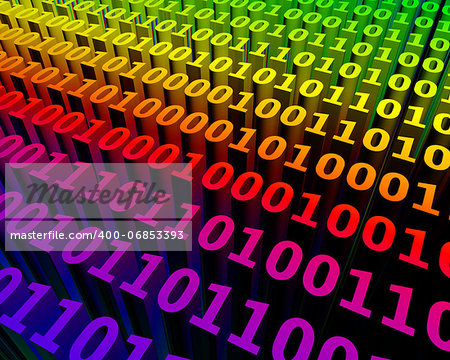 Colorful extruded 3d binary numbers representing a virtual space