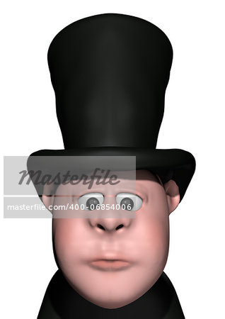 cartoon character with big black hat - 3d illustration