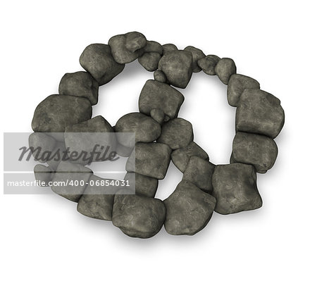 pebbles peace symbol on white background - 3d illustration