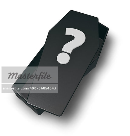 black casket whit question mark - 3d illustration