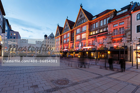 Illuminated Neuhauser Street and Karlsplatz Gate in Munich at the Evening, Germany