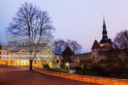 Early Morning at City Walls and Towers of Old Town in Tallinn, Estonia