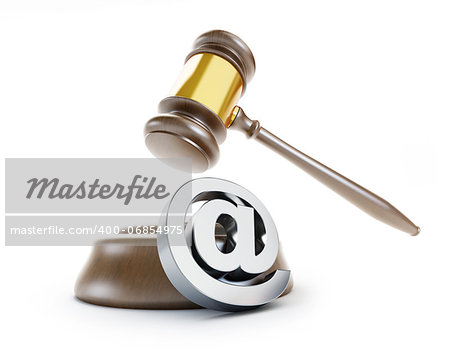 gavel email spam 3d Illustrations on a white background