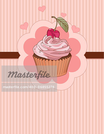Beautiful cupcake with cherry on the top,  place card