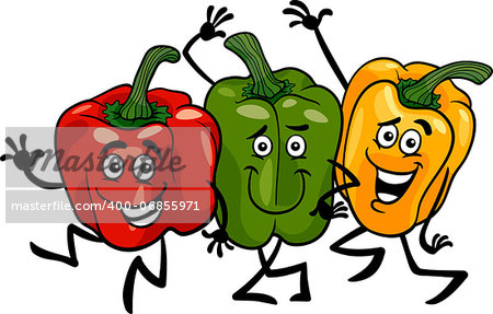 Cartoon Illustration of Three Funny Red, Green and Yellow Peppers Vegetables Food Characters Group
