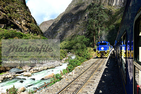Railway to Machu Picchu and Urubamba River.