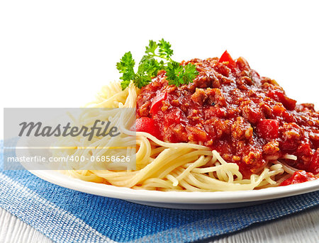 Spaghetti bolognese with minced meat and tomato sauce