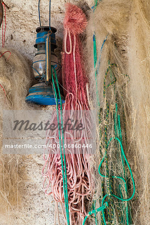 Detail of fisherman's nets and working tools at Lago Maggiore, Italy