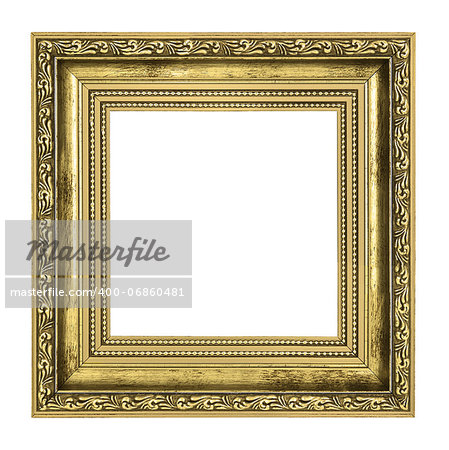 golden frame with thick border isolated on white background