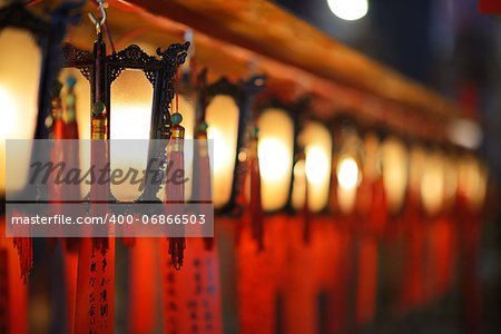 Interior lanterns of Man Mo Temple in Hong Kong, China.