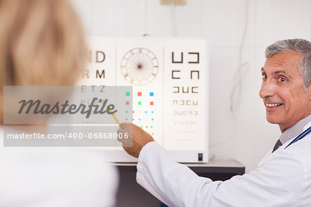 Doctor doing an eye test on a patient in a hospital examination room
