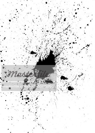 Black paint messy splatter on white background