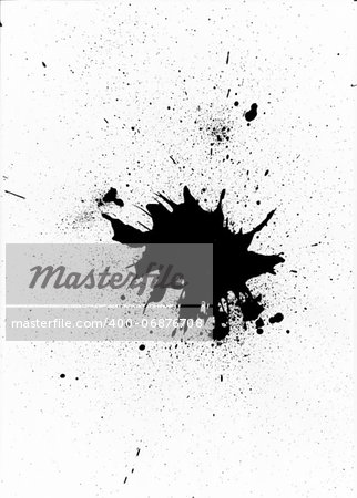 Black paint splatter design on white background