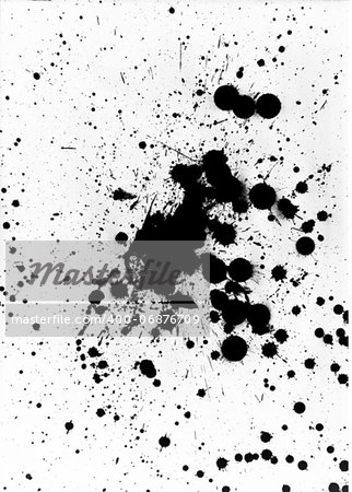 Black paint splatter and blob design on white background