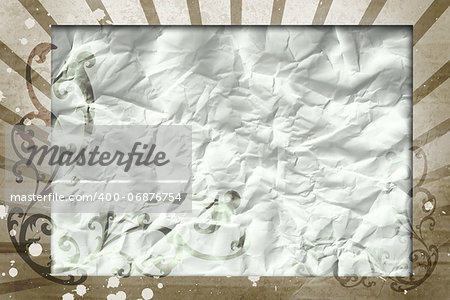 Beige art nouveau style design with crumpled paper copy space and white paint drops