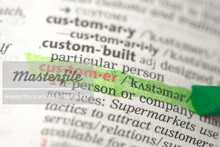 Customer definition highlighted in green in the dictionary