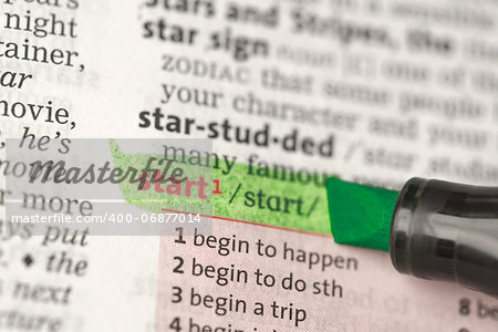 Start definition highlighted in green in the dictionary