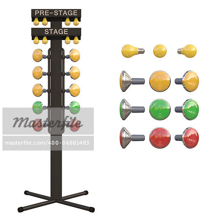 Christmas tree starting system used in drag racing contest.  Over white, easy to isolate.