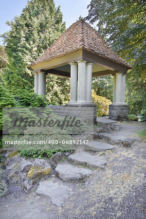 Gazebo with Natural Stone Steps at Public Garden