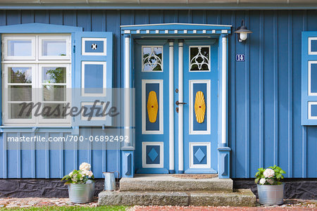 Traditional ornate door in Born, Fischland-Darss-Zingst, Coast of the Baltic Sea, Mecklenburg-Western Pomerania, Germany, Europe