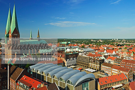 Aerial view of Lubeck, Schleswig-Holstein, Germany, Europe