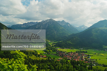 View of Allgaeu Alps and Bad Oberdorf village, Bavaria, Germany