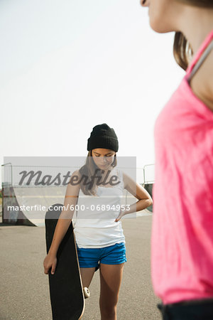 Girls Hanging out in Skatepark, Feudenheim, Mannheim, Baden-Wurttemberg, Germany