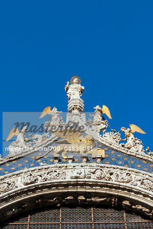 St. Mark and angels, detail of the facade of Basilica di San Marco (St. Mark's Basilica), St. Mark's Square, Venice, UNESCO World Heritage Site, Veneto, Italy St. Mark and angels, detail of the facade of Basilica di San Marco (St. Mark's Basilica), St. Mark's Square, Venice, UNESCO World Heritage Site, Veneto, Italy
