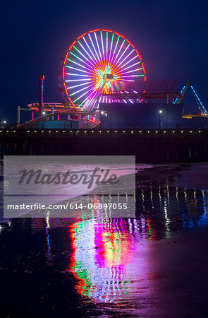 Amusement park at night, Santa Monica, California, USA