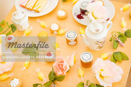 Table with assortment of cakes and confectionery