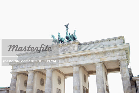 Low Angle View of Statues on top of Brandenburg Gate (Brandenburger Tor), Berlin, Germany