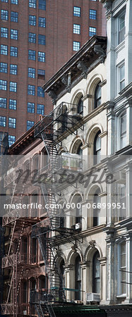 View of brownstones in Soho district of New York City, New York, USA