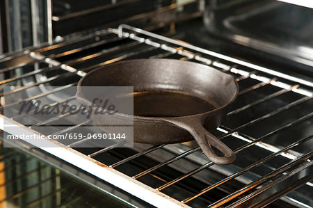 Cast Iron Skillet on an Oven Rack